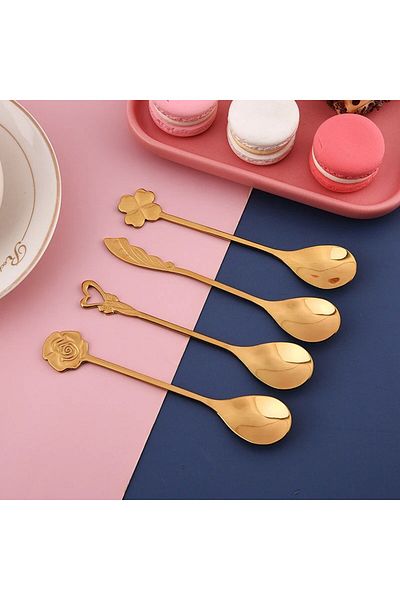 Qerhome Set of 6 Golden Bloom Series Set of 6 Teaspoon Heart Model