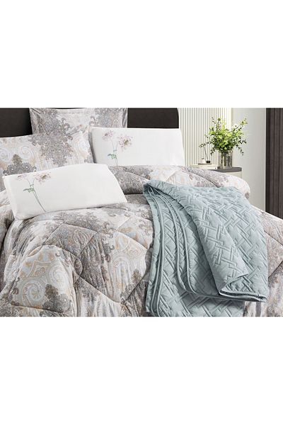 Q LAND Balqis Summer Double Quilt Set, 7 Pieces, Sky Blue