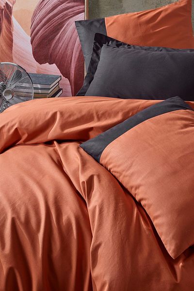 Cotton Box طقم غطاء لحاف فردي سادة كريمي - أسود