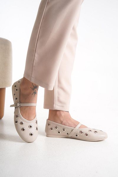 Bak Store Beige Staple Hole Detailed Summer Women's Ballerinas Lightweight Comfortable Stylish Business Office Daily Shoes