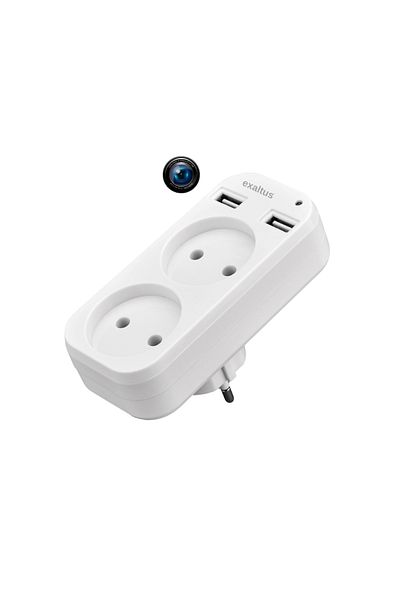 exaltus Mini Spy Camera in Socket Double Adapter, Exaltus®, Wi-Fi, 4K, Full HD, Integrated Microphone