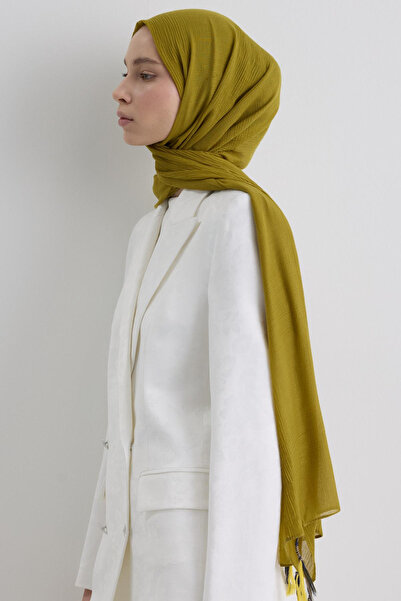 Fenza BRICE ȘAL VERDE ÎN FRIZE CU POMPONURI DIN BUMBAC ÎN FORMĂ LONG