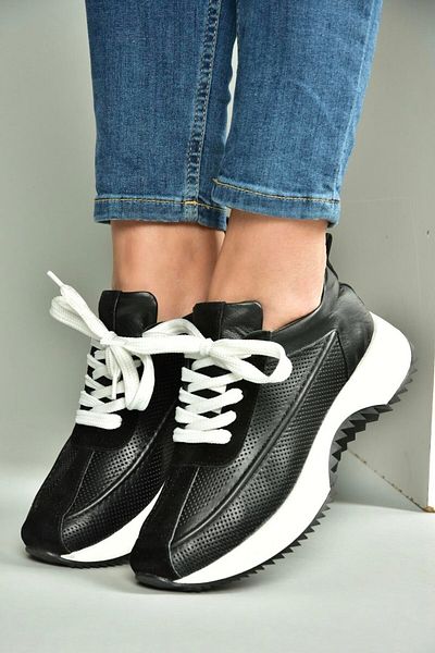 Fox Shoes U555020503 Black Genuine Leather Sports Shoes Sneakers