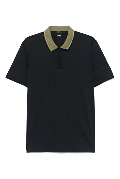 BOSS Erkek Yaka Şeritli Merserize Pamuklu Slim Fit Kısa Kollu Yeşil Polo Yaka...