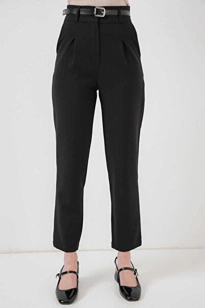 hazelin Women's Black High Waist Belted Fabric Trousers Hzl25S-Bd167251