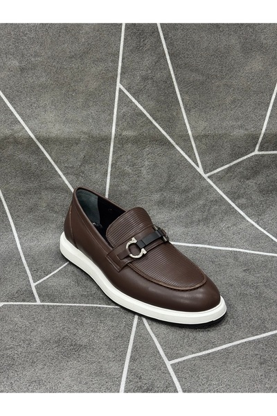 NYZ Brown Genuine Leather Laceless Buckle Shoes
