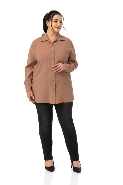 DISENTIS MODEST Large Size Mink Shirt with One Pocket on the Chest