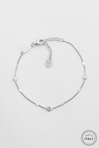 So CHIC... İtalyan Minimal 18 Ayar Beyaz Altın Kaplama 19 Cm Gümüş Bileklik 5