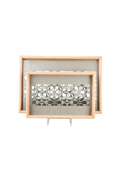 Dania Set of 2 wooden plates and trays with a decorative base and a transparent acrylic layer, size (33*23)(41*29) cm