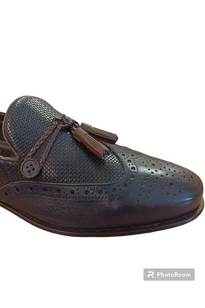 MARCOMEN 201324 GENUINE LEATHER LEATHER CLASSIC MEN'S SHOES NAVY BLUE WITH TASSELS HANDMADE