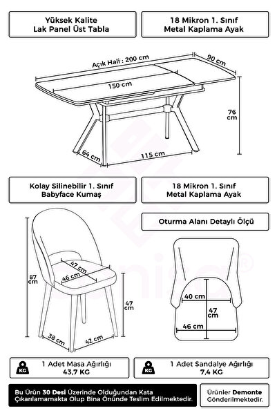 Canisa Weps Serisi 89x150 Açılabilir Lak Panel Beyaz Mermer Krom Ayak Masa Takımı ve 6 Cappucino Sandalye