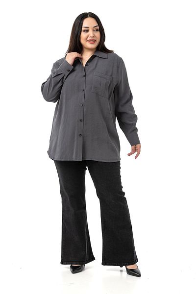 DISENTIS MODEST Large Size Anthracite Shirt with Single Pocket on the Chest
