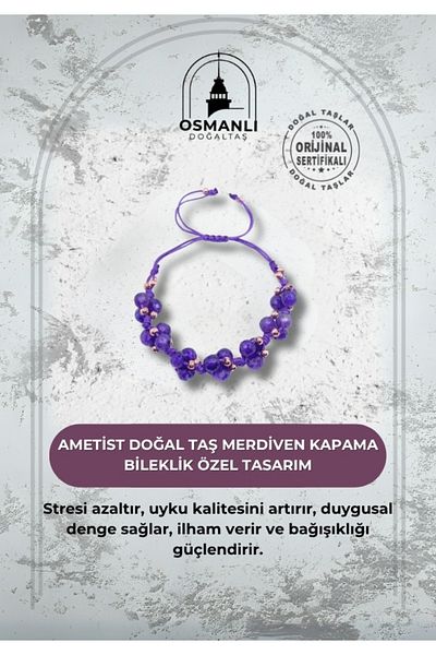 OSMANLI DOĞAL TAŞ Amethyst Natural Stone Bright Cut Bracelet with Ladder Closure Facet Special Design