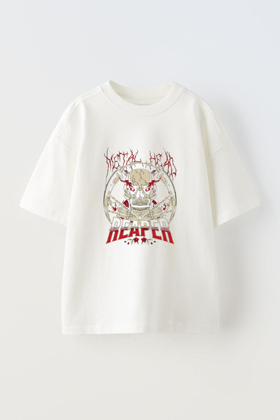 Anetos Tricou Reaper Metal Head Front cu imprimeu Cotton White supradimensionat