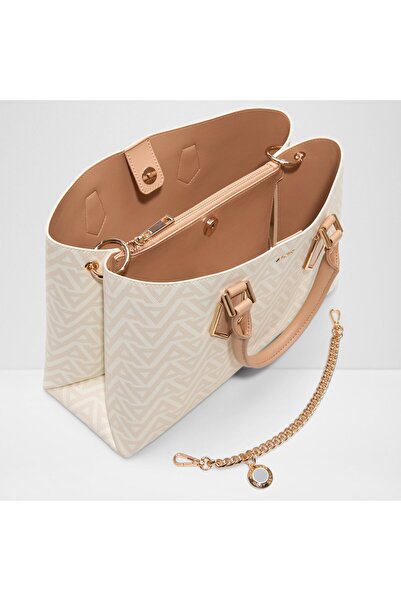 Aldo Baeli - Women's Faux Leather Ecru Top Zipper Closure Medium Size Bag