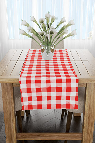 EsnafAli Runner în carouri roșu și alb 40x140