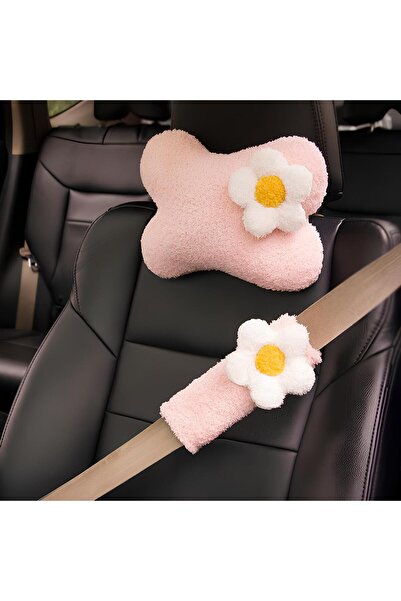 merdümek Sevimli çiçekli Araba boyun yastığı ve emniyet kemeri kılıfı - araba...
