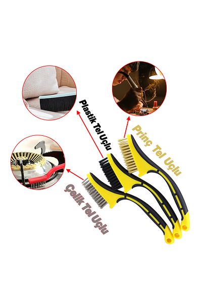 NZB Plastic Handle Set of 3 Wire Brush Metal Multi-Purpose Cleaning Brush Dirt Rust Lime Barbecue Grill