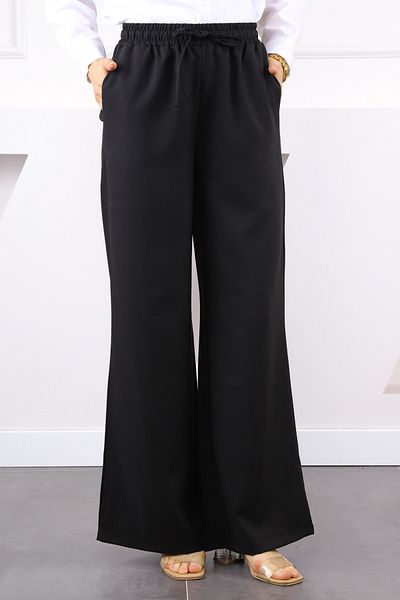 İmajButik Black Elastic Waist Palazzo Trousers