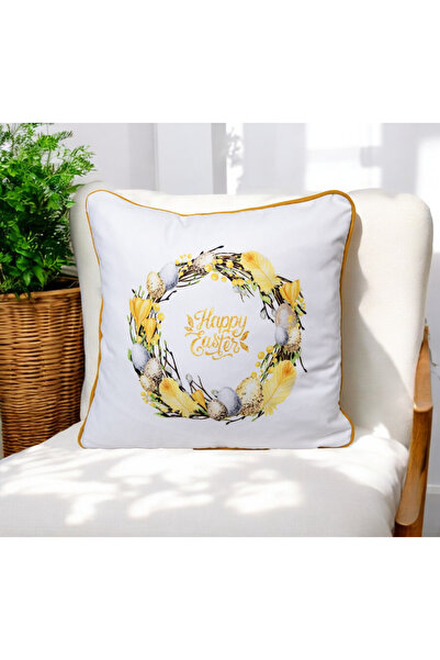 ASDİVA Digital Printing Easter Themed Piping Decorative Throw Pillow Case 45X45