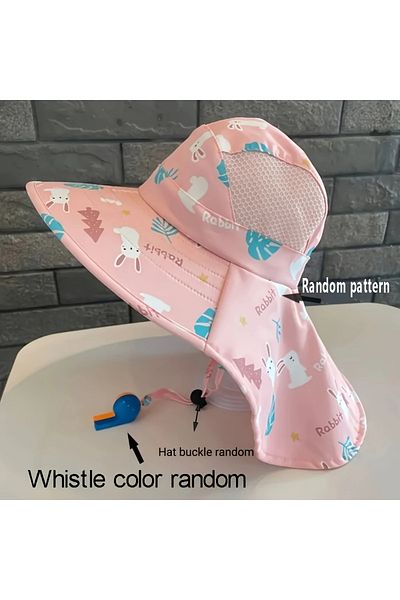 GlassySKY Whistle Big Brim Breathable Children (3-11 Years) Sun Protection Hat, Summer Beach Vacation