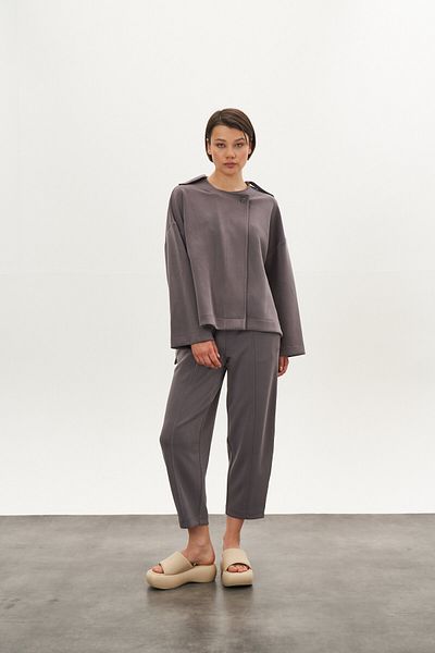 Mevra Front Stitched Modal Trousers Gray