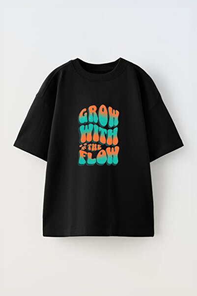 Anetos Tricou Grow With The Flow din bumbac cu imprimeu negru supradimensionat