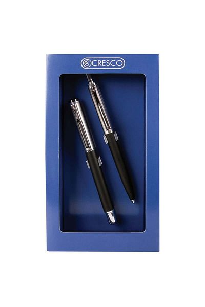 CRESCO Cresco Reporter pen and ballpoint pen set, black metal body, silver clip