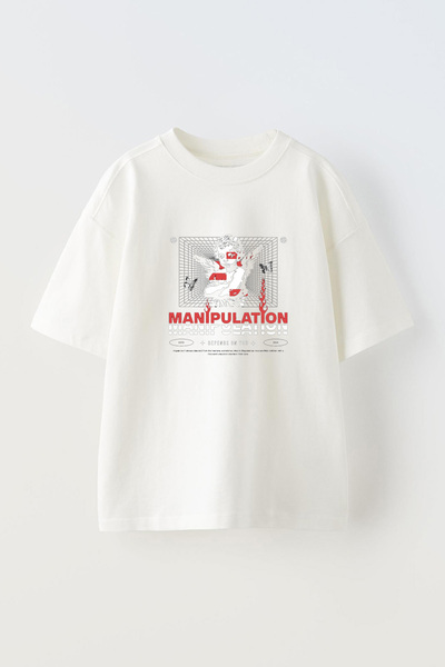 Anetos Μπλουζάκι Manipulation Baby Pre με τύπωμα Cotton White oversized