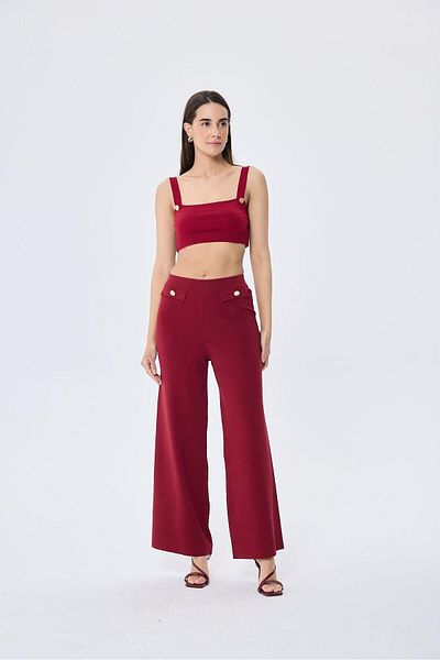 Peraluna Styleboom X Peraluna MARLENE TROUSER Button Detailed Loose Fit Women's Knit Trousers - Bordeaux