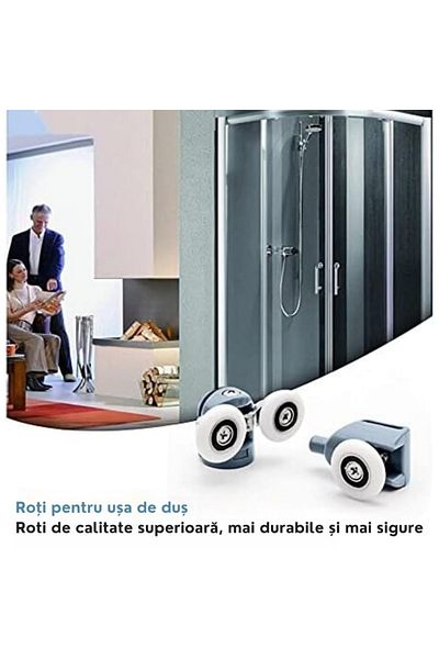varioshop Set of 8 double wheels for VarioShop® shower cabin, universal, easy move bearings, stops included