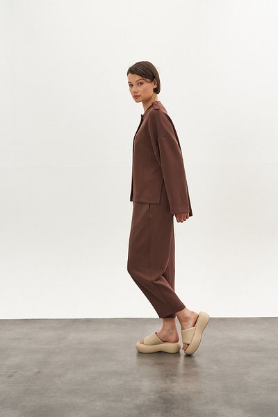 Mevra Front Stitched Modal Trousers Brown