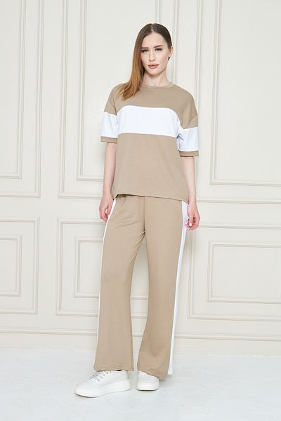 Zuzu Women's Front and Sleeve Stripe Detailed Modal Two-Piece Suit