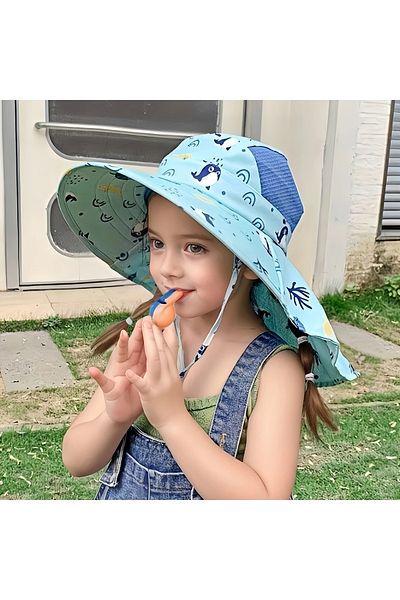 GlassySKY Детска (3-11 ГОДИНИ) шапка за слънце с голяма периферия, дишаща, Whistle Gift, за лятна плажна почивка