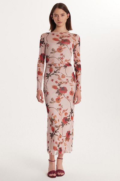 Tudors Rochie de damă cu mânecă lungă, cu decolteu, cu imprimeu floral