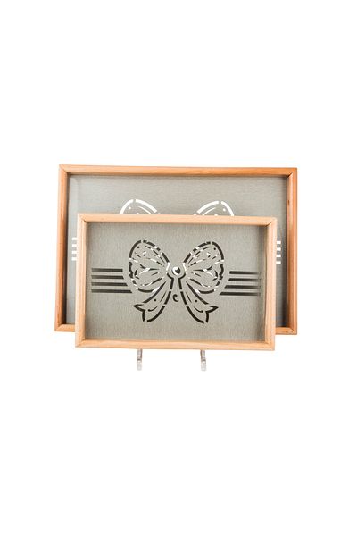 Dania Set of 2 wooden plates and trays with a decorative base and a transparent acrylic layer, size (33*23)(41*29) cm