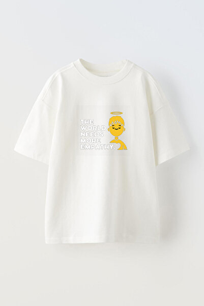 Anetos Lumea are nevoie de mai multă empatie Tricou din bumbac alb cu imprime...