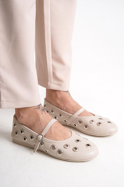 Bak Store Beige Staple Hole Detailed Summer Women's Ballerinas Lightweight Comfortable Stylish Business Office Daily Shoes