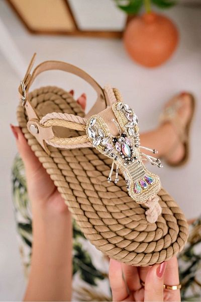 OLA Straw Flip Flops Lobster Patterned Women's Rope String Sandals