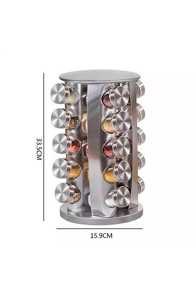 Un Revolving Spice and Seasoning Organizer Rack with 20 Glass Jars, Silver