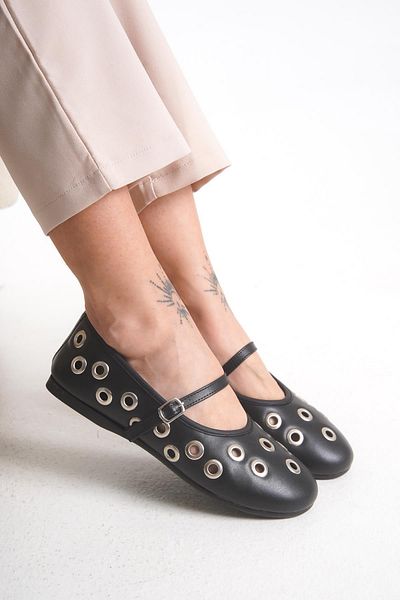 Bak Store Black Staple Hole Detailed Summer Women's Ballerinas Lightweight Comfortable Stylish Business Office Daily Shoes