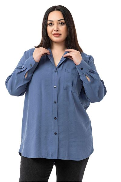 DISENTIS MODEST Large Size Indigo Shirt with One Pocket on the Chest