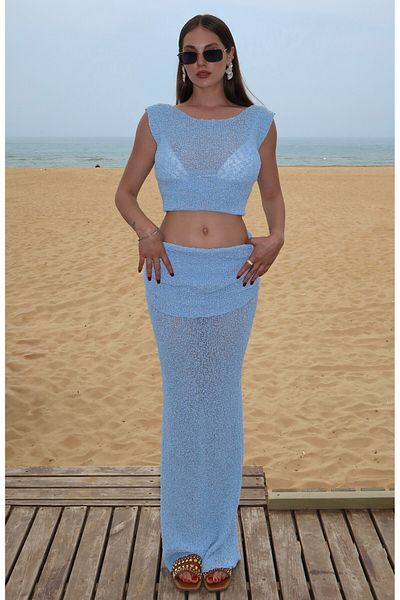 Laluvia Set dublu cu drapaj albastru - 7257
