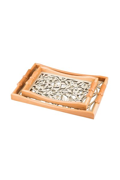 Dania Set of 2 wooden plates and trays with a decorative base and a transparent acrylic layer, size (33*23)(41*29) cm