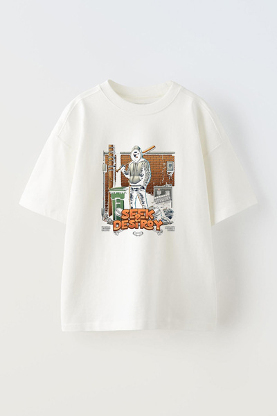 Anetos Μπλουζάκι Seek Destroy Pre με τύπωμα Cotton White oversized