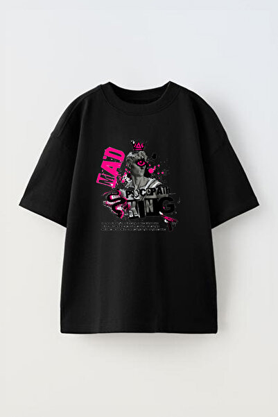 Anetos Tricou Mad Psycopath King Front cu imprimeu Cotton Black supradimensionat