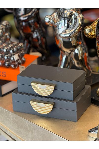 NARİBA Leather Decorative Box Set of 2 Leather Jewelry Box