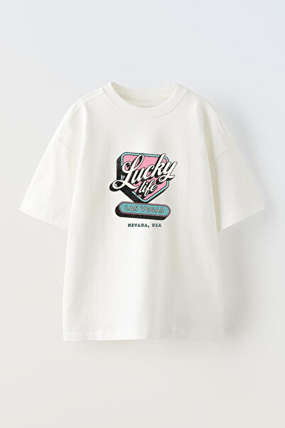 Anetos Μπλουζάκι Lucky Life Front με τύπωμα Cotton White oversized