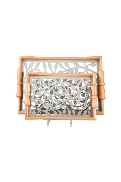 Dania Set of 2 wooden plates and trays with a decorative base and a transparent acrylic layer, size (33*23)(41*29) cm