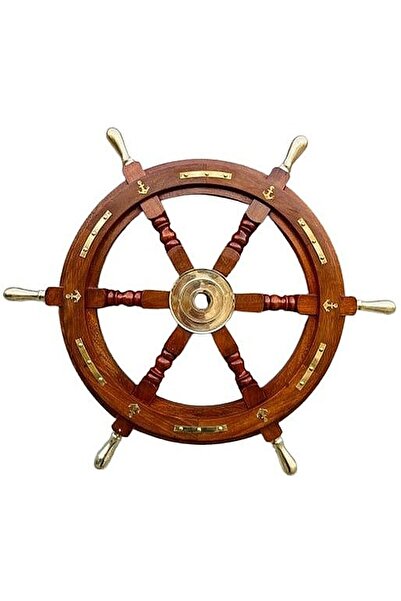 Genel Markalar 61 Cm Pirinç Göbek ve Detaylı Gemici Dümeni Ahşap Dümen